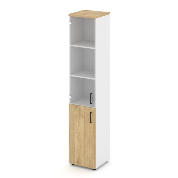 Шкаф высокий узкий SN.STU.E-102(L) (400х400х1982) (Белый/Тиквуд Светлый/Прозрачный)