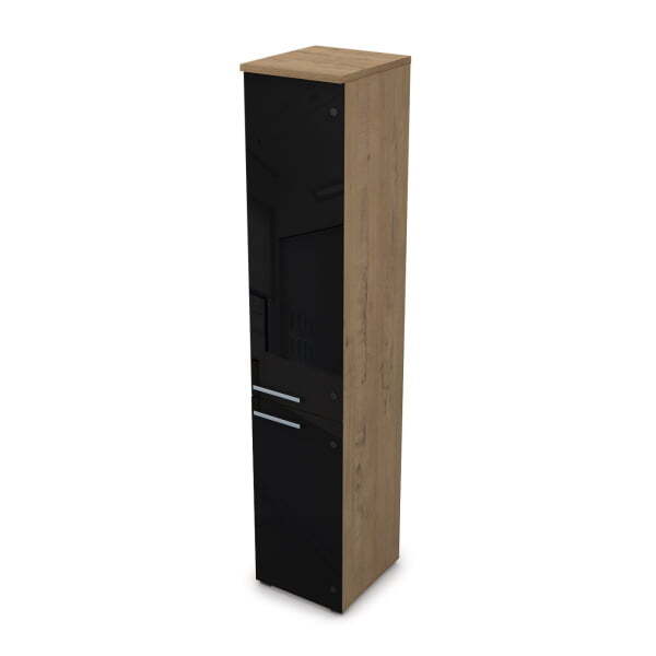 9ПЛ.005.24 Пенал высокий со стеклом (400x450x2045), левый (Teakwood)