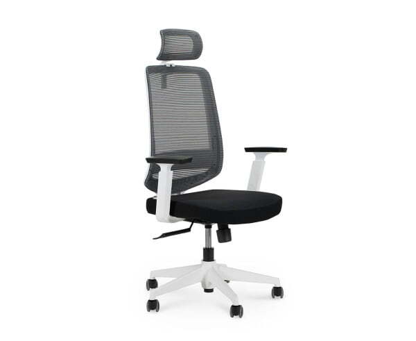 Кресло офисное / Лондон офис white plastic / белый пластик / серая сетка / черная ткань (Черный)