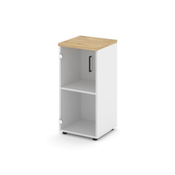 Шкаф низкий узкий SN.STU.E-302(L) (400х400х833) (Белый/Тиквуд Светлый/Прозрачный)