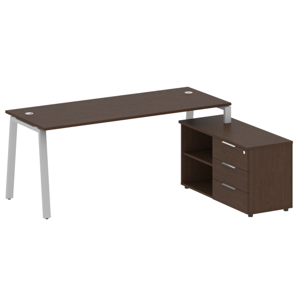 Рабочая станция с тумбой на А-образном м/к Metal System Style БА.РС-СТС-2.5 (R) 1900x1520x750 (Венге Цаво/Серый металл)