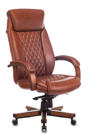 Кресло руководителя T-9924WALNUT светло-коричневый Leather EiCHel кожа крестов. металл/дерево (Светло-коричневый)