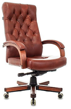 Кресло руководителя T-9928WALNUT светло-коричневый Leather EiCHel кожа крестов. металл/дерево
