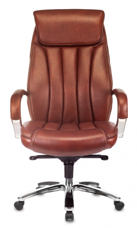 Кресло руководителя T-9922SL светло-коричневый Leather EiCHel кожа крестов. металл хром (Темно-коричневый)