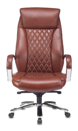 Кресло руководителя T-9924SL светло-коричневый Leather EiCHel кожа крестов. металл хром (Светло-коричневый)
